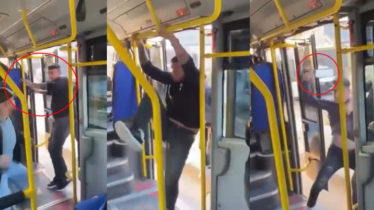 Akıllara durgunluk veren görüntüler! Yolcu otobüsünde satırlı dehşet!