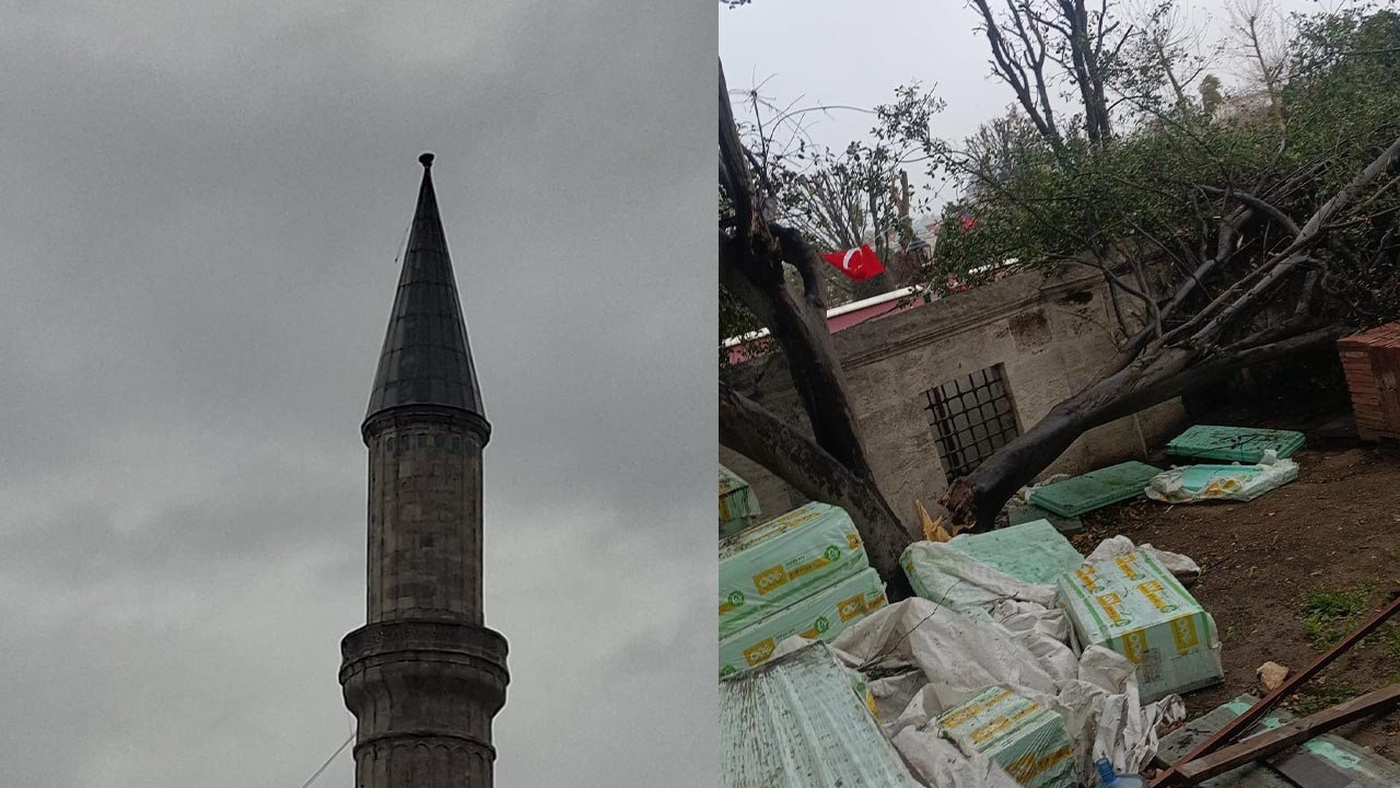 İstanbul'da fırtına: Ayasofya Camii minaresinin alemi düştü