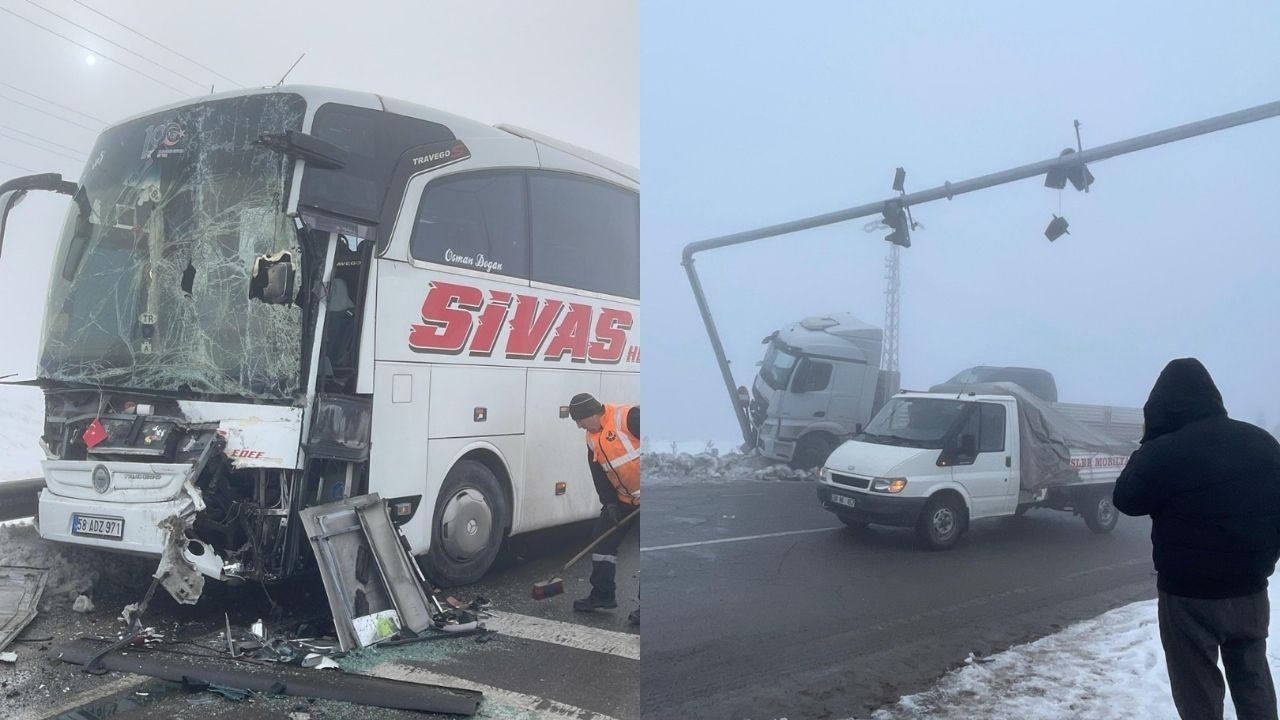 Sivas'ta 4 araç birbirine girdi! Yaralılar var