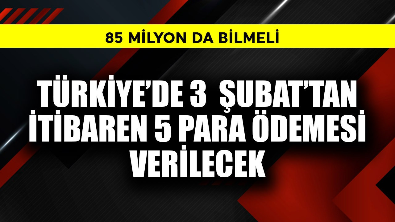 85 milyon bilmeli! 3 Şubat'ta bu 5 para ödemesi verilecek