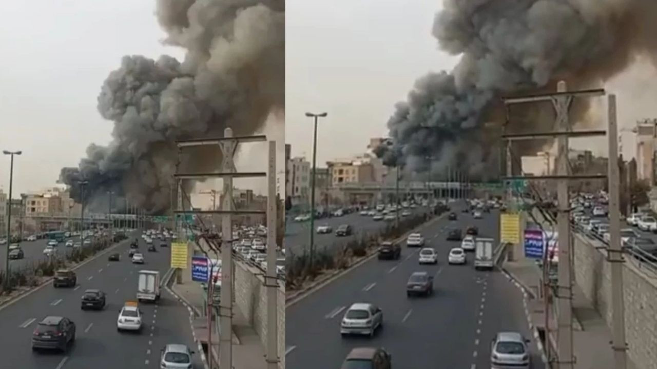 İran'ın başkenti Tahran'da yangın! Gökyüzü siyah dumanla kaplandı