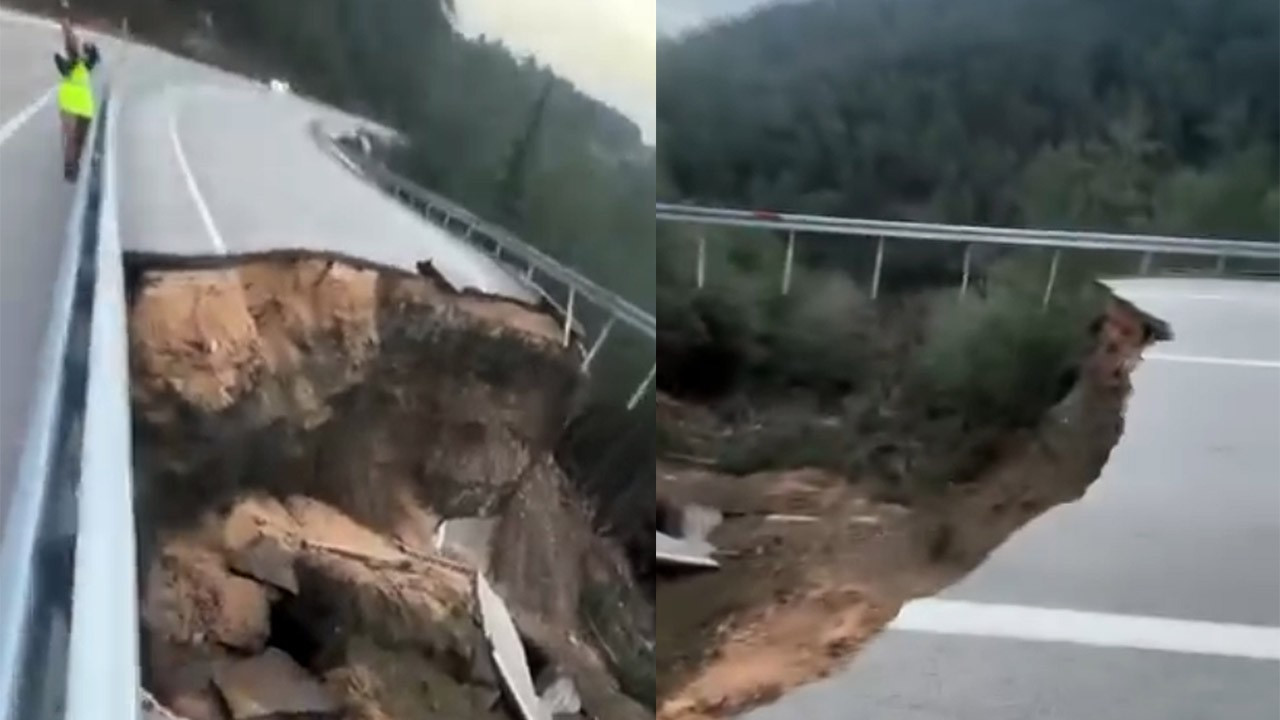 Çöken kara yolunda 10 metrelik çukur oluştu