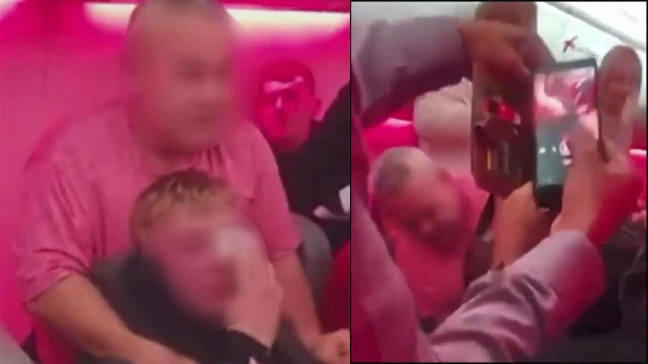 Uçağa acil iniş yaptıran kavga kamerada! 2 yolcunun cezası belli oldu