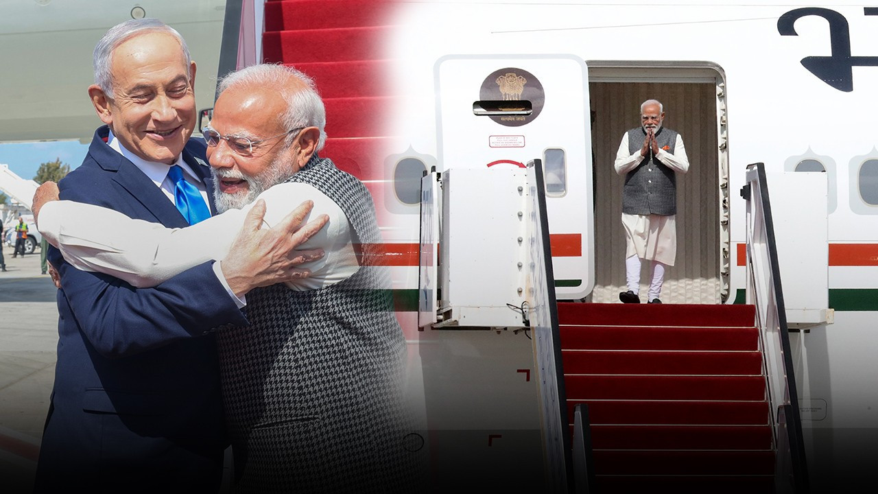 Hindistan Başbakanı Modi İsrail'i ziyaret etti! Uçaktan iner inmez Netanyahu'yu böyle kucakladı