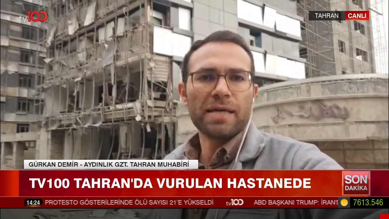 TV 100 Tahran'da vurulan hastaneyi görüntüledi