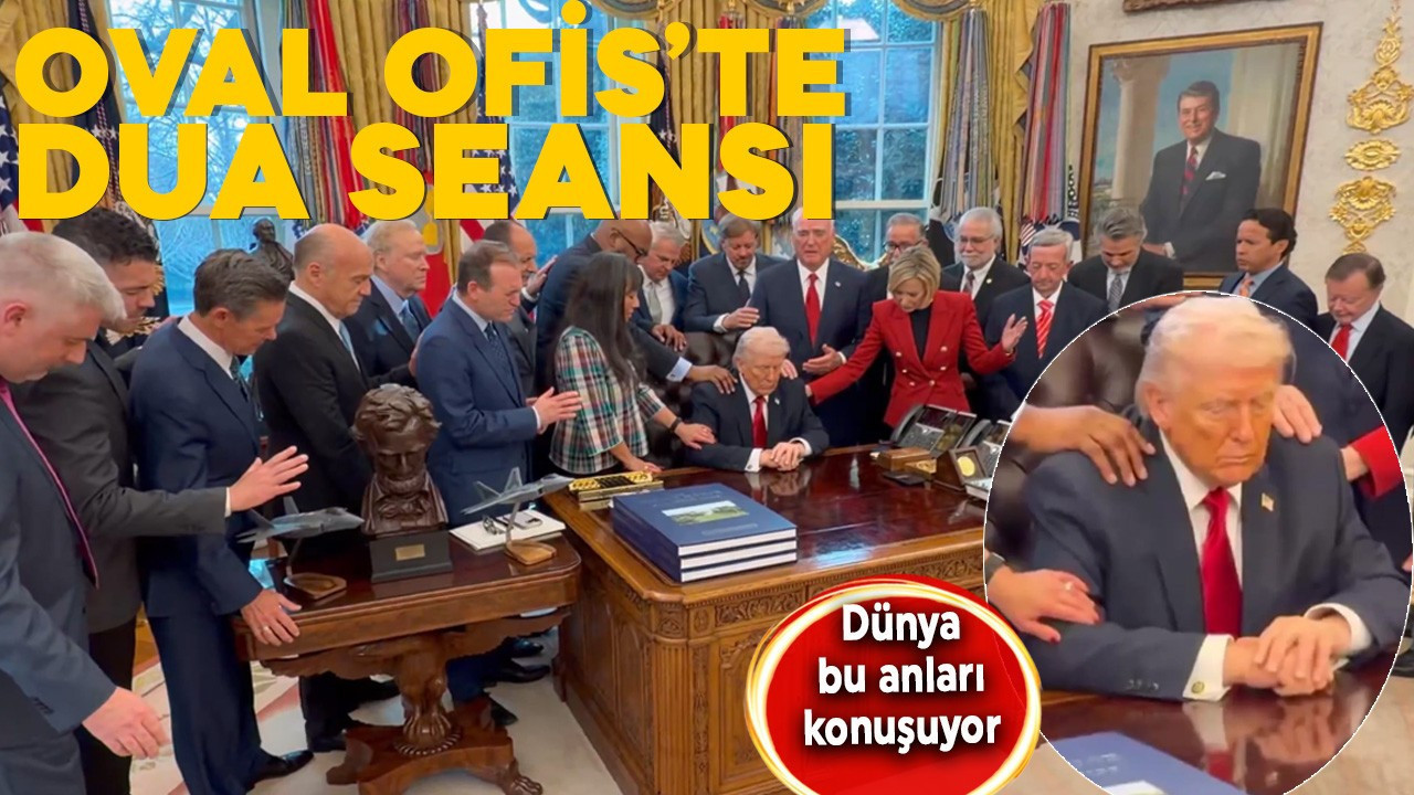 Oval Ofis'te olay görüntü! Gözlerini kapatıp Trump'a dokundular! Toplu dua seansı