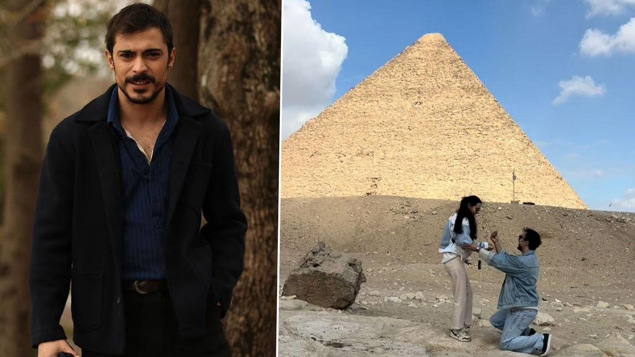 Oyuncu Doğaç Yıldız'dan romantik paylaşım! Mısır piramitlerinin önünde diz çöktü, evlenme teklifinde bulundu