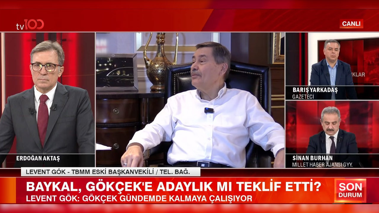 Deniz Baykal'dan Gökçek'e adaylık teklifi iddiasına tv100 yayınında sert tepki: TBMM Eski Başkanvekili Levent Gök: "Melih Gökçek ucuz numaralara başvuruyor"