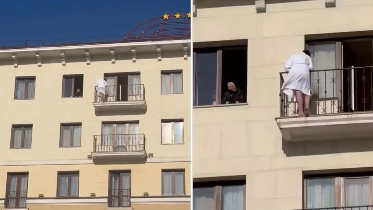 Otel balkonunda ilginç anlar! Polis alarma geçti: 'Hayat küpü' kuruldu