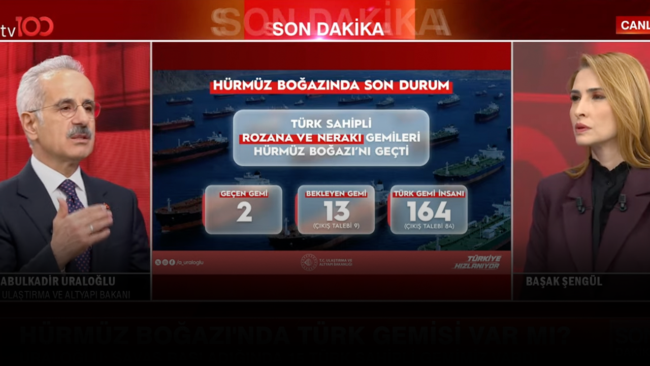 Hürmüz Boğazı'nda Türk gemileri ne durumda? Bakan Uraloğlu tv100'de tane tane açıkladı