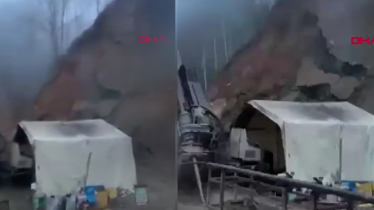 Sondaj makinesi toprak yığını altında kaldı, işçil…