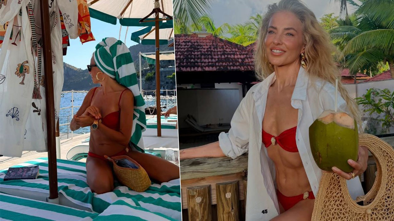 Burcu Esmersoy'dan cesur tatil paylaşımı! Kırmızı renk bikinisiyle nefes kesti