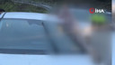 Otomobilin çarptığı atın bacağı araca saplandı