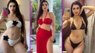 Genç manken, gül desenli kırmızı bikinisiyle paylaşım yaptı. 33 yaşındaki mankeni görenler fiziğine hayran kaldı