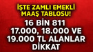 16.811, 17.000, 18.000 ve 19.000 TL maaş alan emekliler dikkat! İşte zamlı emekli maaş tablosu