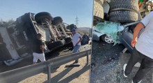 Son Dakika: Beton mikseri otomobilin üzerine devrildi