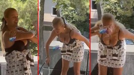 Ünlü manken Tuğba Özay'ın yüzünü yıkarken verdiği siyah sütyenli göğüs dekoltesi sosyal medyada gündeme oturdu! 100'lerce paylaşım aldı