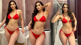 Güzel manken Ayşe Arma, birbirinden çekici kırmızı bikinili fotoğraflarını yayınladı. Gören takipçilerinin ağzı açık kaldı