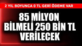 85 milyon bilmeli, 250 bin TL verilecek! 2 yıl boyunca 0 TL geri ödeme