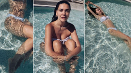 4 ayda 20 kilo veren Bergüzar Korel'den iddialı paylaşım: Beyaz renk bikinisiyle havuzdan paylaştı, fit vücudu dikkat çekti
