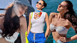 Fahriye Evcen'den cesur tatil paylaşımı: Beyaz renk bikinisiyle pozlarını peş peşe paylaştı