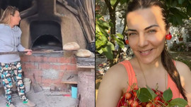 Burcu Kara köy hayatına adapte oldu! Taş fırının başına geçip ekmek pişirdi, o anları gündem oldu