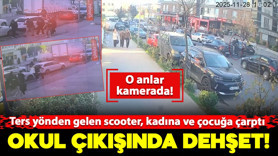 Okul çıkışında dehşet! Ters yönden gelen scooter, kadına ve çocuğa çarptı; o anlar kamerada
