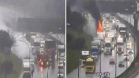 Tuzla TEM Otoyolu'nda TIR kupası alev alev yandı