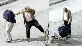 Tekerlekli sandalyedeki babasını azarlayan adama mahalleliden meydan dayağı