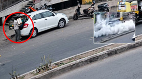 Elinden düşen paket bomba gibi patladı! Yaşlı adam ölümden saniyelerle kurtuldu! O anlar kamerada