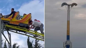 Lunaparkta korku dolu anlar! Metrelerce yüksekte baş aşağı beklediler: Yürekler ağza geldi!
