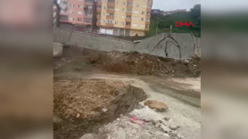 Rize'de yurt inşaatı kazısında istinat duvarı çöktü