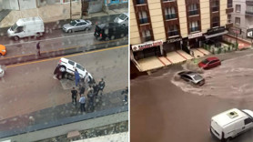 Ankara'da sel felaketi! Yol çöktü, araç çukura düştü