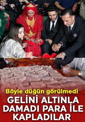 Böyle düğün görülmedi! Gelini altınla, damadı para ile kapladılar! Say say bitmedi