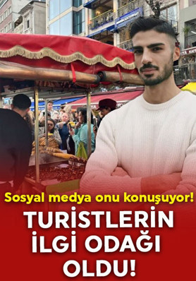 Yakışıklı kestaneci Alper Temel turistlerin ilgi odağı oldu! Onun için kilometrelerce yol geliyorlar!