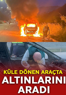 Samsun'da korku dolu anlar! Küle dönen araçta altınlarını aradı