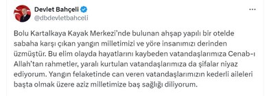 MHP lideri Devlet Bahçeli'den Bolu'daki yangında ölenler için taziye mesajı - Resim : 1
