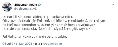 Bakan Soylu'dan İYİ Parti'ye saldırı sonrası ilk açıklama - Resim : 1