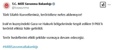 MSB: Irak'ın kuzeyinde 9 terörist etkisiz hale getirildi - Resim : 1