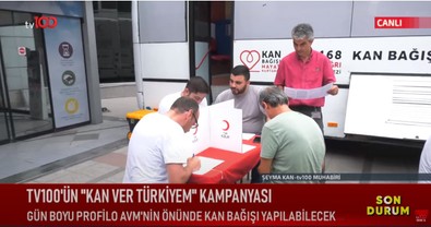 tv100’ün ‘Kan Ver Türkiyem’ kampanyası… Kampanyaya bir destek de tv100 çalışanları ve Mecidiyeköy halkından… "Kan ver, can ver" - Resim : 1
