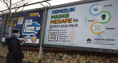 Sultanbeyli'de billboardlar üzerinden maske dağıtımına başladı! - Resim : 1