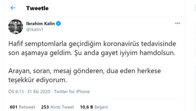 Cumhurbaşkanlığı Sözcüsü İbrahim Kalın koronavirüse yakalandı! - Resim : 1