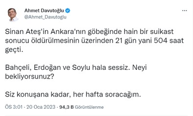 Davutoğlu'ndan Sinan Ateş çıkışı: Her hafta soracağım - Resim : 1