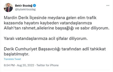 Bakan Bozdağ: “Derik Cumhuriyet Başsavcılığı tarafından adlî tahkikat başlatılmıştır” - Resim : 1