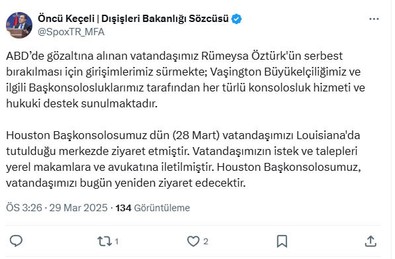 Dışişleri Sözcüsü Öncü Keçeli: Rümeysa Öztürk'ün serbest bırakılması için çalışmalar sürmektedir" - Resim : 1