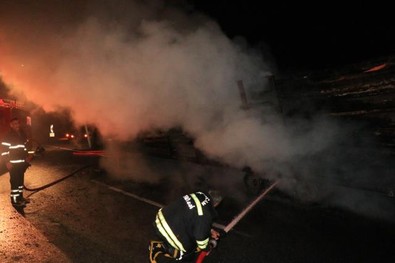 Erzincan’da seyir halindeki tomruk yüklü tır alev alev yandı - Resim : 3