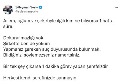 Süleyman Soylu meydan okudu: Ailem, oğlum ve şirketiyle ilgili kim ne biliyorsa 1 hafta süre! - Resim : 1