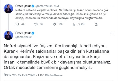 AK Parti Sözcüsü Çelik'ten İsveç'e tepki: Nefrete nefretle karşılık verilmez - Resim : 1