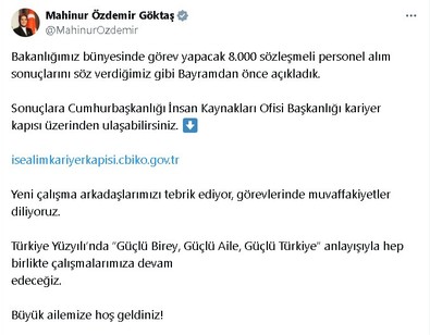 Bakan Göktaş duyurdu: 8 bin sözleşmeli personel alımı sonuçları açıklandı! "Söz verdiğimiz gibi bayramdan önce açıkladık" - Resim : 1