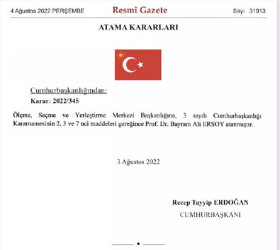 ÖSYM Başkanlığına Prof. Dr. Bayram Ali Ersoy atandı - Resim : 1